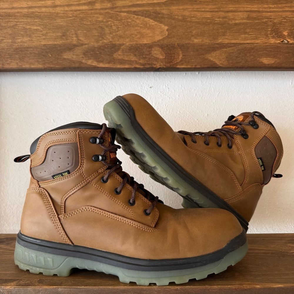 Brahma Mens Brown Steel Toe Work Boots Size 11 ASTM F2413-18